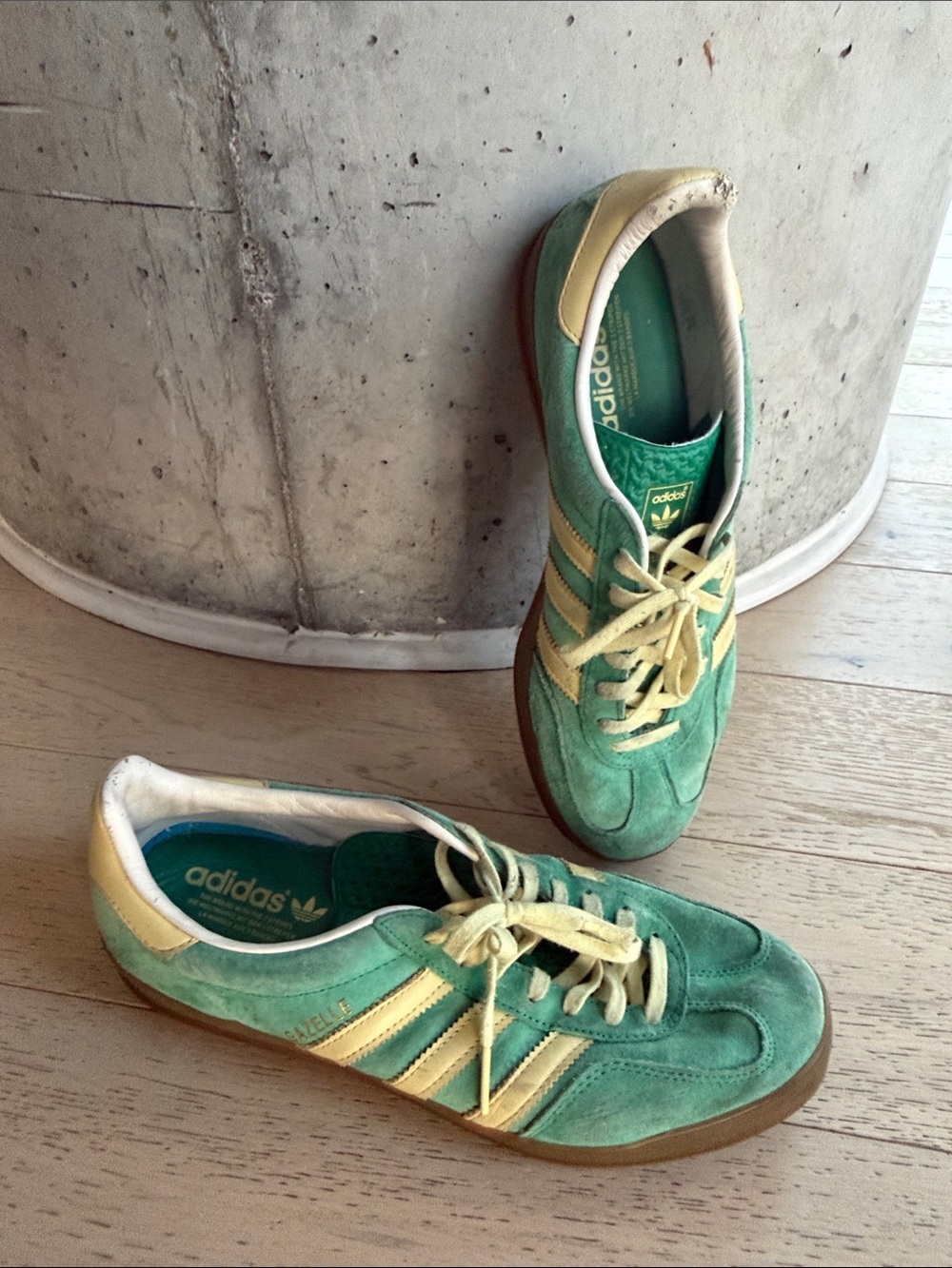 adidas Green Suede Sneakers with Yellow Stripes